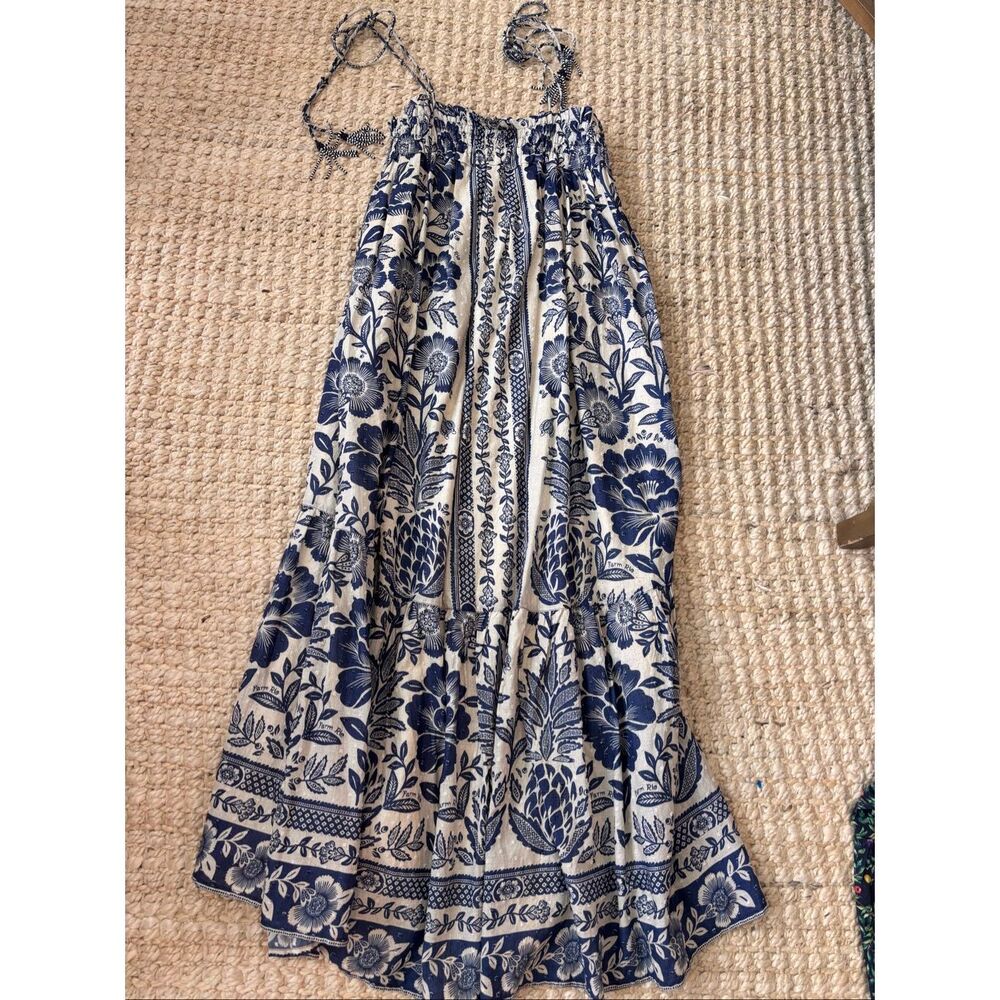 Farm Rio Blue Pineapple Garden Smocked Strap Midi Dress NWT XS $230 coastal smoc - Picture 3 of 8